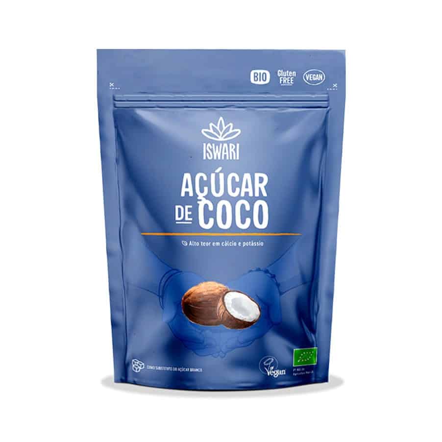 Açúcar de Coco 250g Iswari, adoçante biológico granulado de origem vegetal.