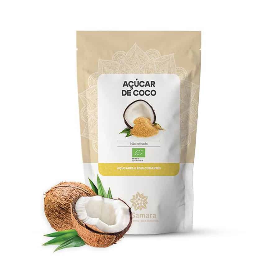 Açúcar de Côco BioSamara 250 g, adoçante granulado de origem vegetal para usar em bebidas, sobremesas e receitas.
