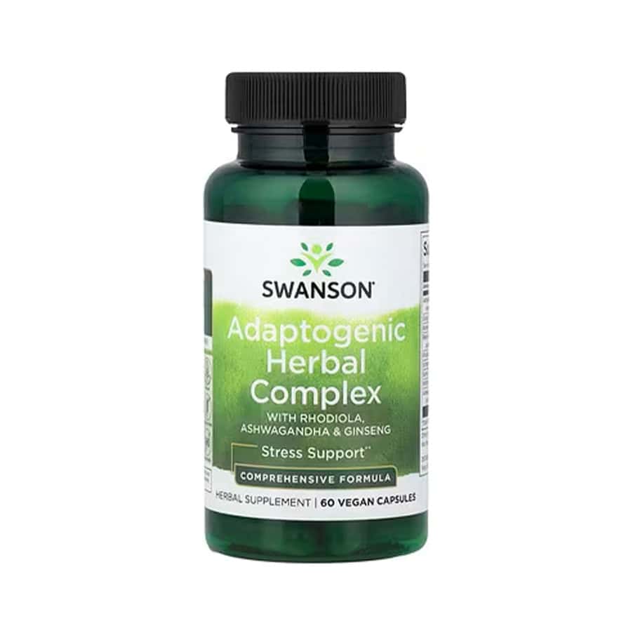 O Complexo de Ervas Adaptogénicas 60 Cápsulas Swanson foi formulado para quem procura integrar adaptogénicos de origem botânica numa rotina equilibrada.