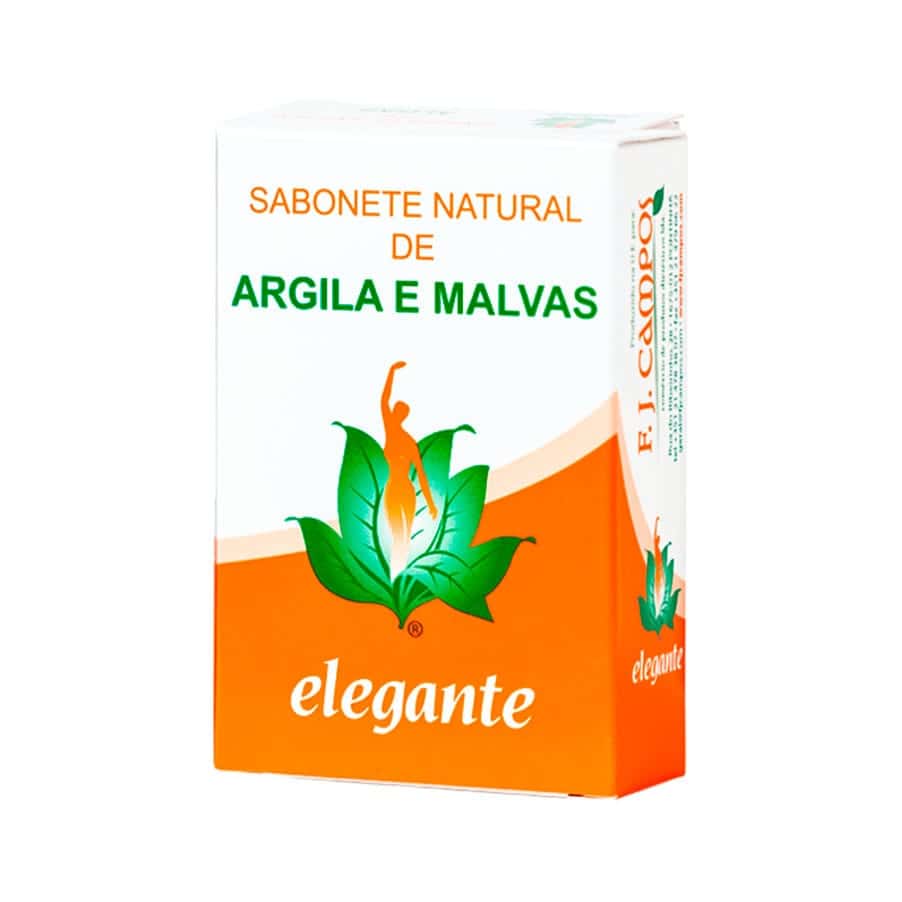 Sabonete Argila e Malvas 140gr Elegante F. J. Campos, sabonete corporal com argila Montmorillonite e malva para peles delicadas.
