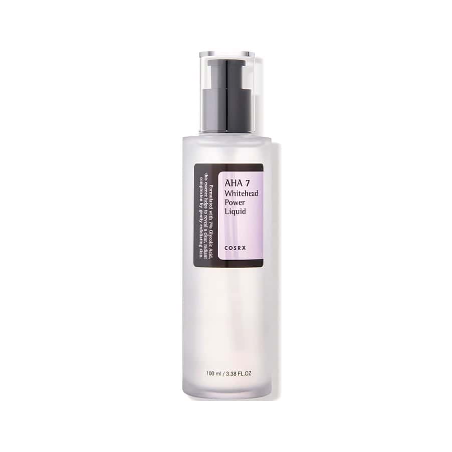 O AHA 7 Whitehead Power Liquid da COSRX é um esfoliante químico formulado especialmente para combater whiteheads e melhorar a textura da pele.