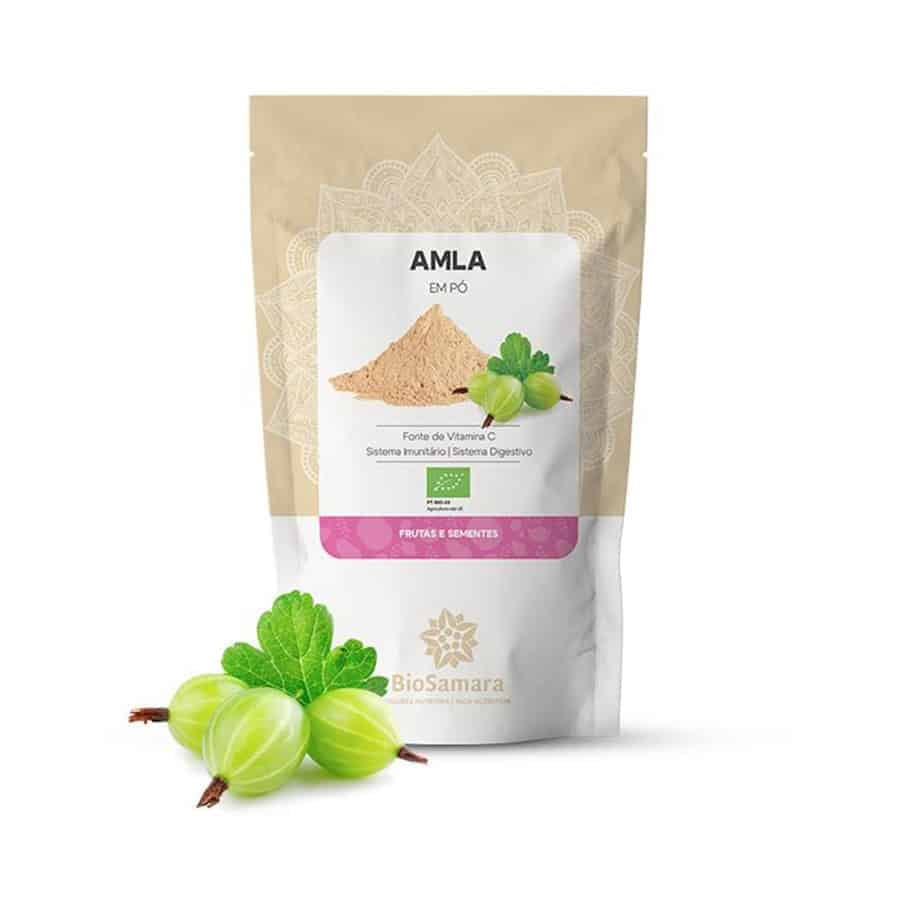 Amla em Pó BioSamara 125 g, produto alimentar em pó de origem vegetal para adicionar a batidos, papas e receitas.
