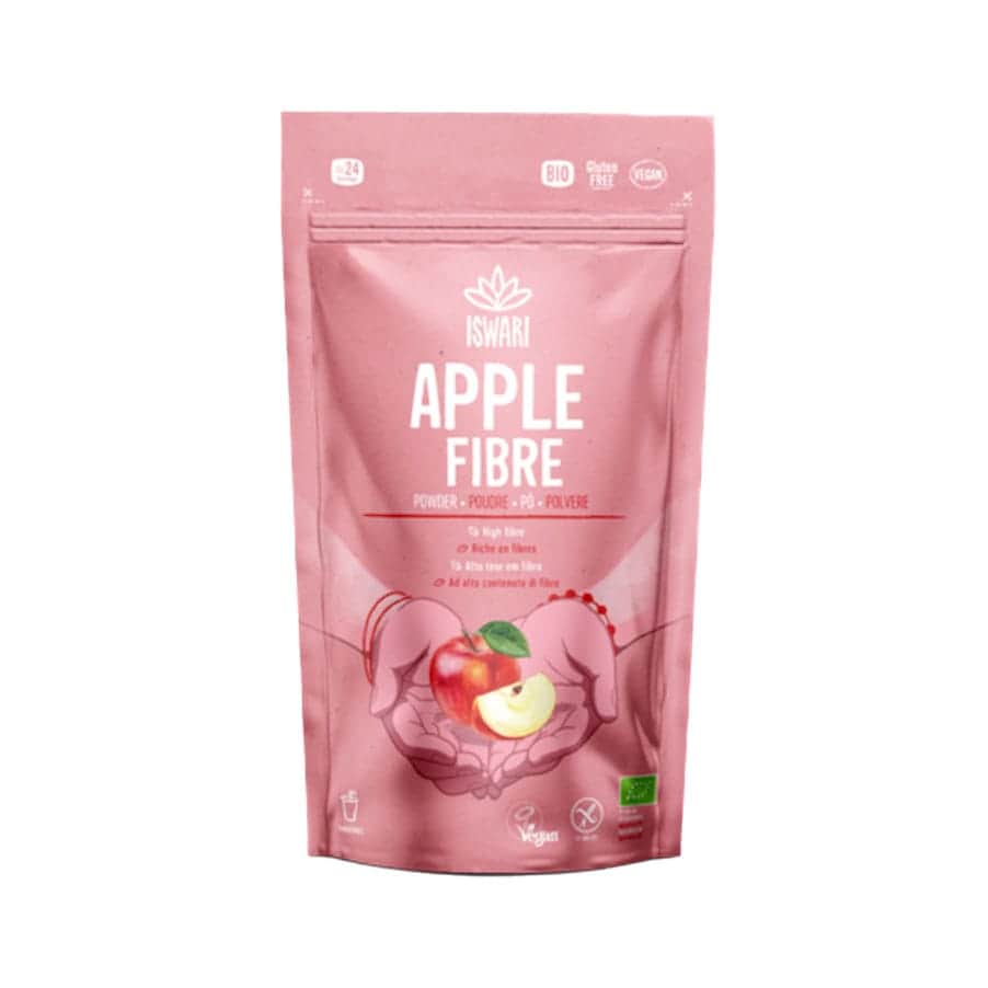 Fibra de Maçã 200g Iswari, fibra alimentar em pó para adicionar a bebidas e receitas.