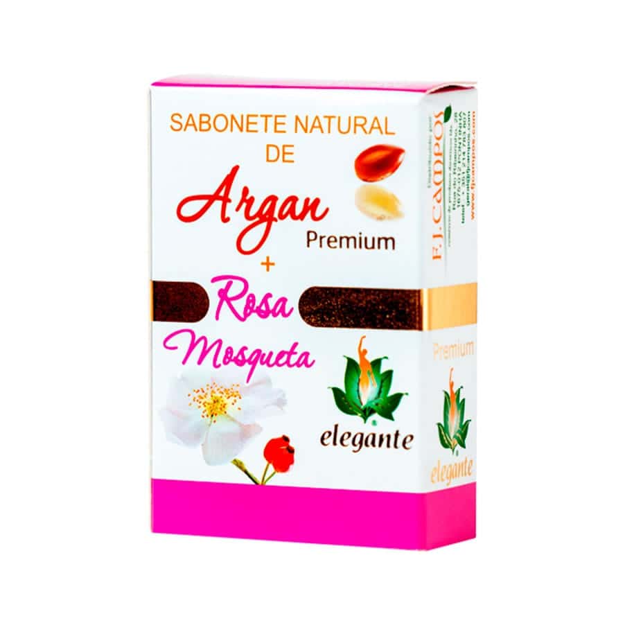 Sabonete Argan e Rosa Mosqueta Premium 140gr Elegante F. J. Campos para limpeza e cuidado nutritivo da pele.