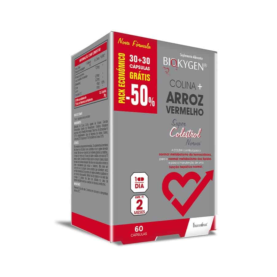 Arroz Vermelho 30+30 Cápsulas Biokygen, suplemento alimentar em cápsulas com arroz vermelho fermentado para a rotina diária.
