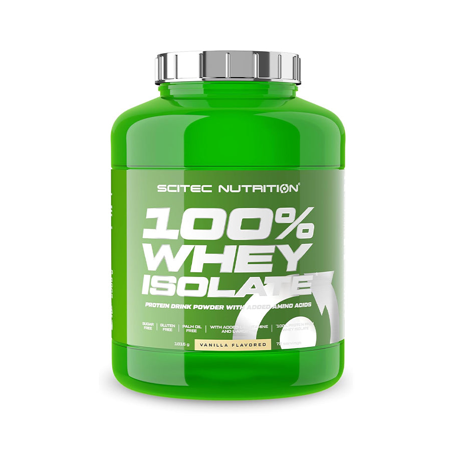 A 100% Whey Isolate Scitec Nutrition é uma proteína em pó com sabor a baunilha chocolate e morango com chocolate branco, formulada com proteína isolada de soro de leite. 