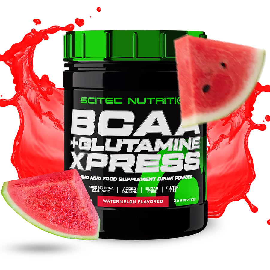 O BCAA + Glutamine Xpress Melancia 300gr Scitec Nutrition é um suplemento alimentar em pó com sabor a melancia, formulado com aminoácidos de cadeia ramificada (BCAA), L-glutamina e taurina. 