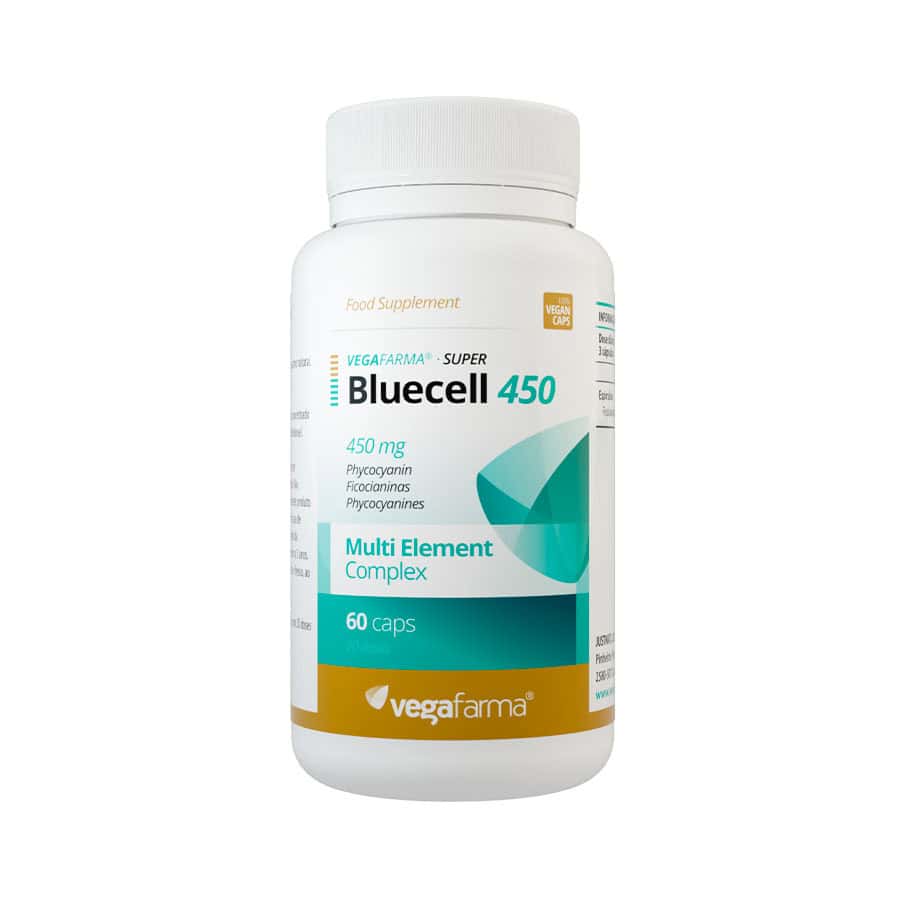 Bluecell da Vegafarma é um suplemento alimentar, com extrato de spirulina e uma elevada concentração de Ficocianina, ajuda a reforçar o sistema imunitário.
