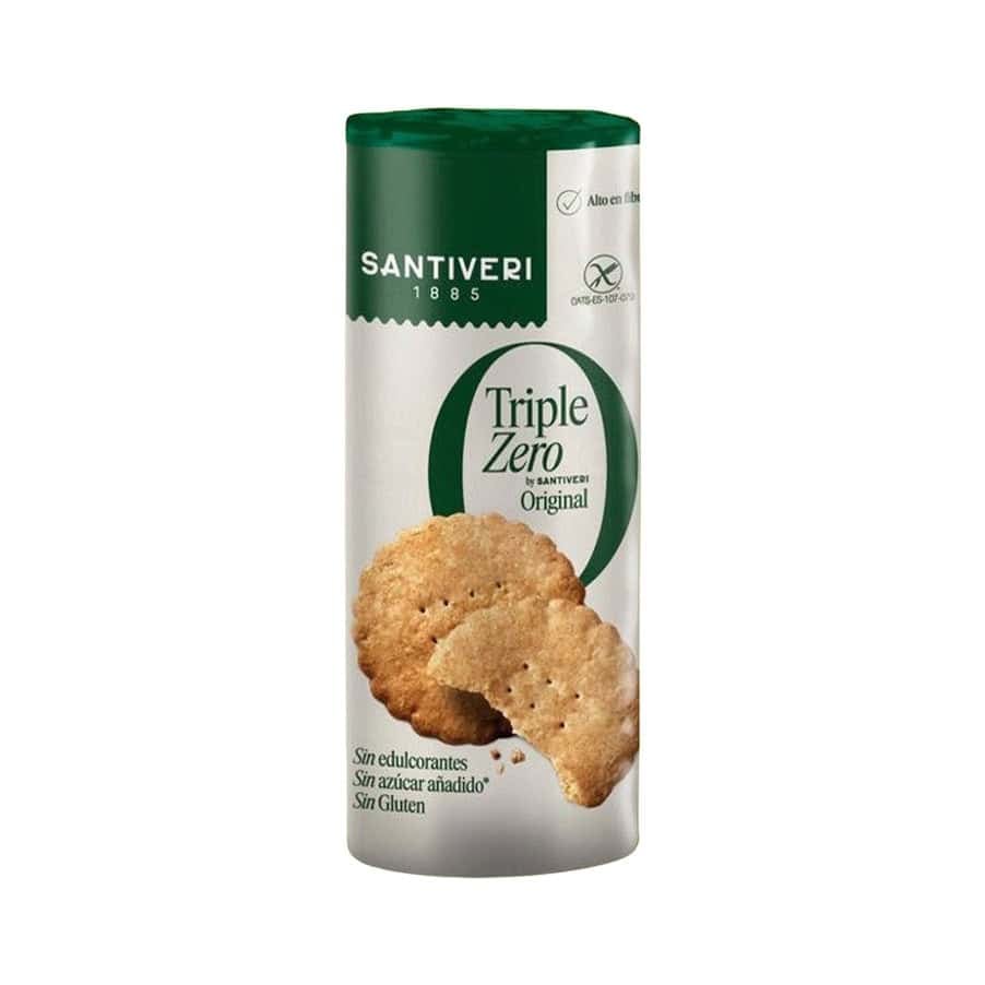 As Bolachas Triple Zero Original de Aveia sem Glúten da Santiveri são uma opção deliciosa e equilibrada para quem procura um snack leve.