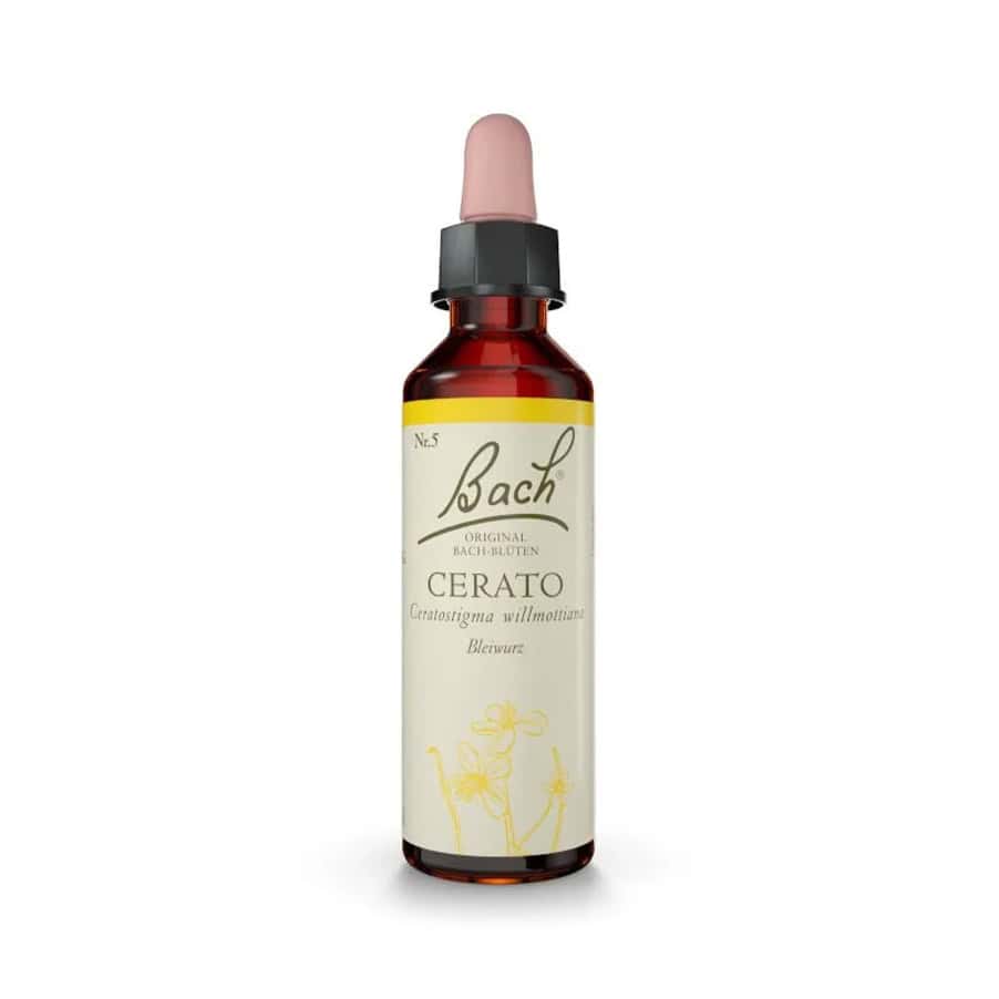 Cerato Floral de Bach 20 ml em frasco conta-gotas para promover confiança nas decisões e na intuição.