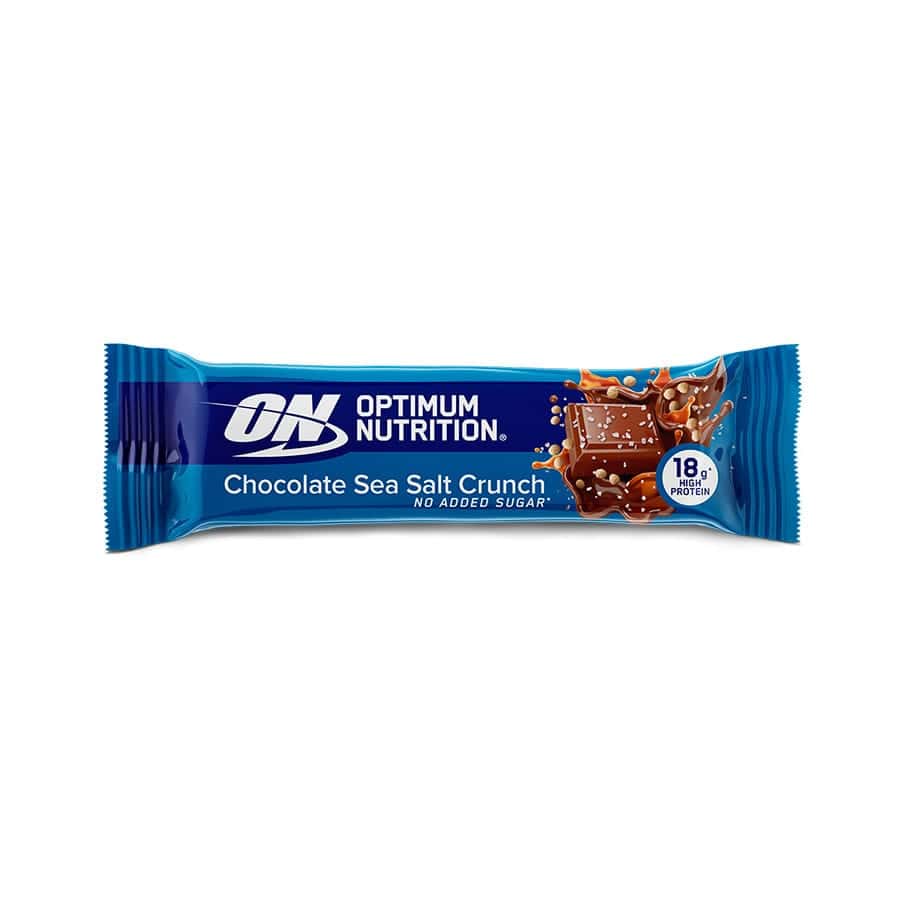 A Barra de Proteína Crocante de Chocolate e Sal Marinho Optimum Nutrition é um snack proteico em formato prático, pensado para integrares na tua rotina diária.
