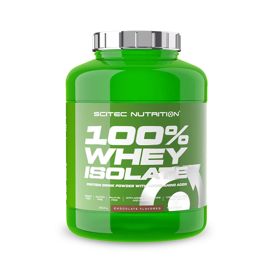 A 100% Whey Isolate Scitec Nutrition é uma proteína em pó com sabor a baunilha chocolate e morango com chocolate branco, formulada com proteína isolada de soro de leite. 