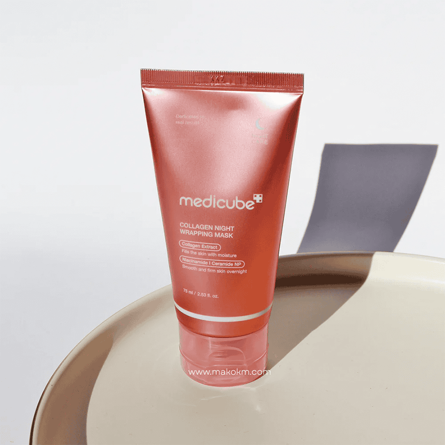 Máscara de Noite de Colagénio 75ml Medicube, máscara facial noturna com colagénio, ceramida NP e ácido hialurónico para hidratar e suavizar a pele.