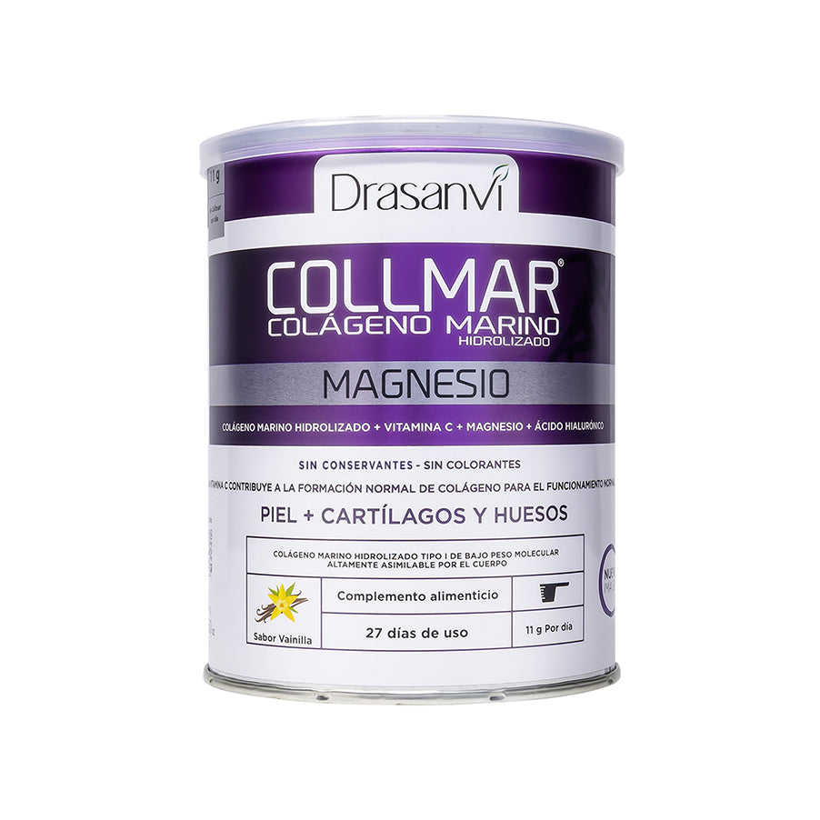 Collmar Magnésio Limão 300gr Drasanvi, suplemento em pó com colagénio marinho, magnésio, vitamina C e ácido hialurónico.
