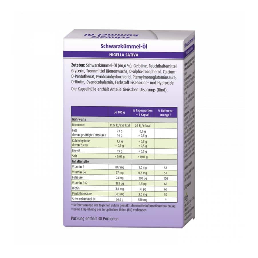O Óleo de Cominho Preto 30 Cápsulas da Hübner é um suplemento alimentar com óleo de cominho preto, obtido a partir de sementes de Nigella sativa provenientes do Egito, combinado com 6 vitaminas.
