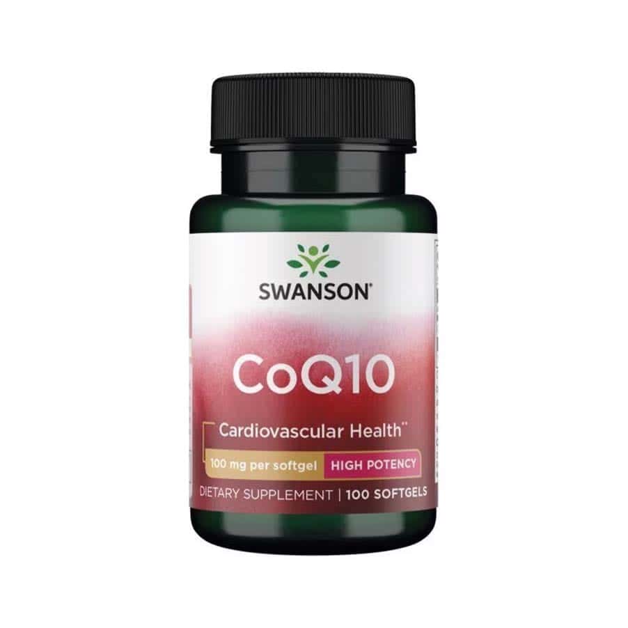CoQ10, 100mg é um suplemento de coenzima Q10 que remove os radicais livres do corpo, energia celular e tensão arterial forte.