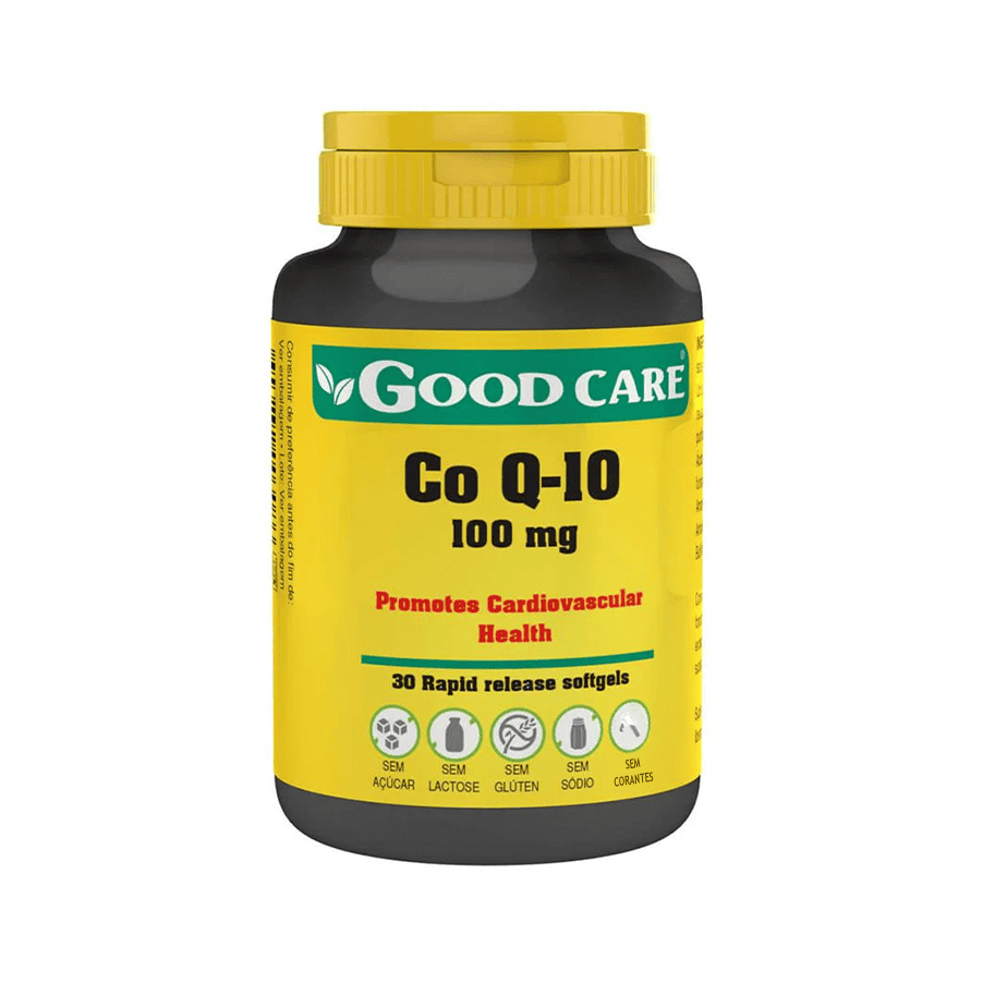 Coenzima Q10 100 mg Good Care em embalagem de 30 cápsulas.