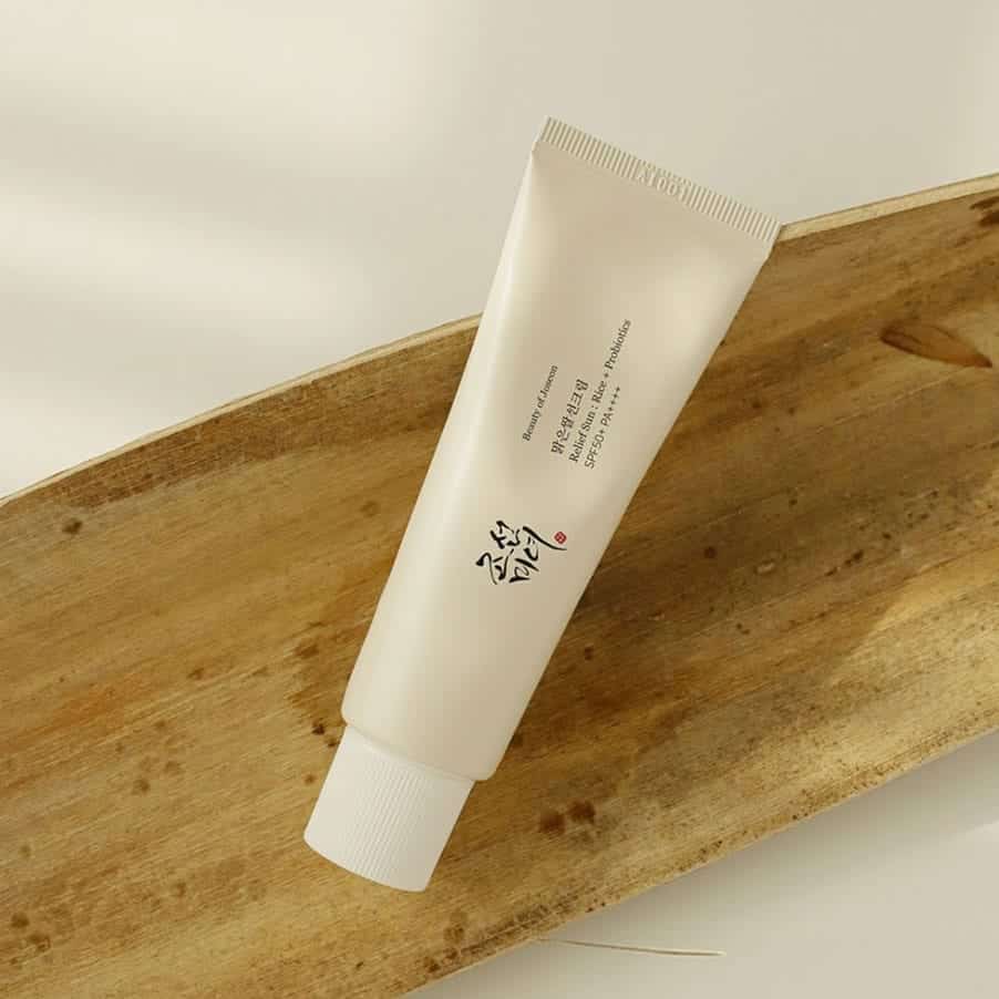 Protetor Solar Relief Sun Rice + Probiotics FPS50+ 50ml Beauty of Joseon com arroz e probióticos para proteção solar diária.
