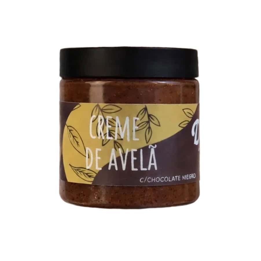 Creme de avelã com chocolate negro Dellium 150gr, creme vegetal para barrar com sabor intenso.
