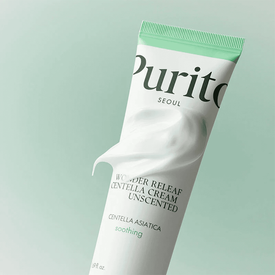 Creme Facial Wonder Releaf Centella Sem Perfume 50ml da Purito Seoul com centelha asiática, ceramida NP e esqualano.
