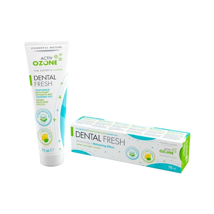 Dentífrico Ozonizado com o Ph entre 7.0 e 8.0, contém uma equilibrada mistura de óleos vegetais ozonizados que conservam muitos dos benefícios do ozono.