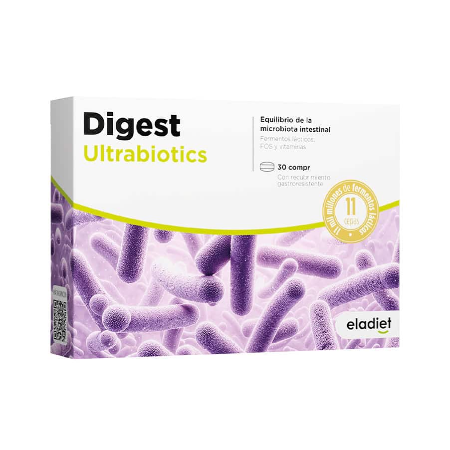 Digest UltraBiotics 600mg 30 Comprimidos Eladiet em embalagem de suplemento alimentar para o bem-estar digestivo.