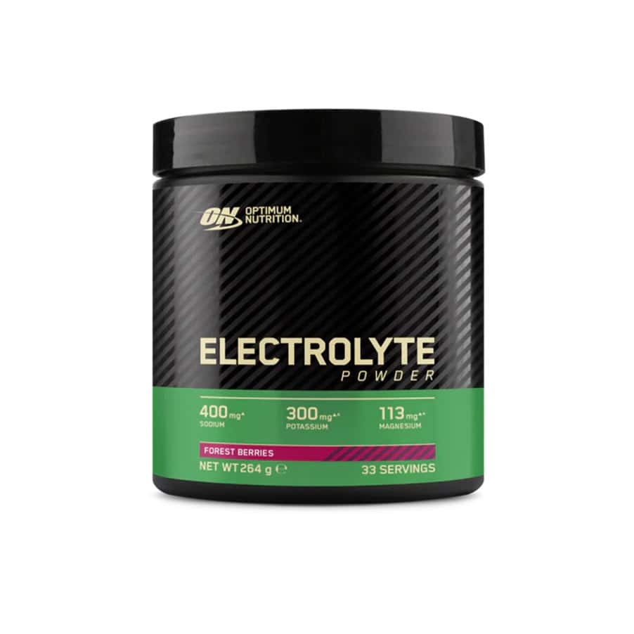 Eletrólito em Pó Frutos Silvestres da Optimum Nutrition é um suplemento alimentar em pó para preparar bebida com eletrólitos, sem açúcar.