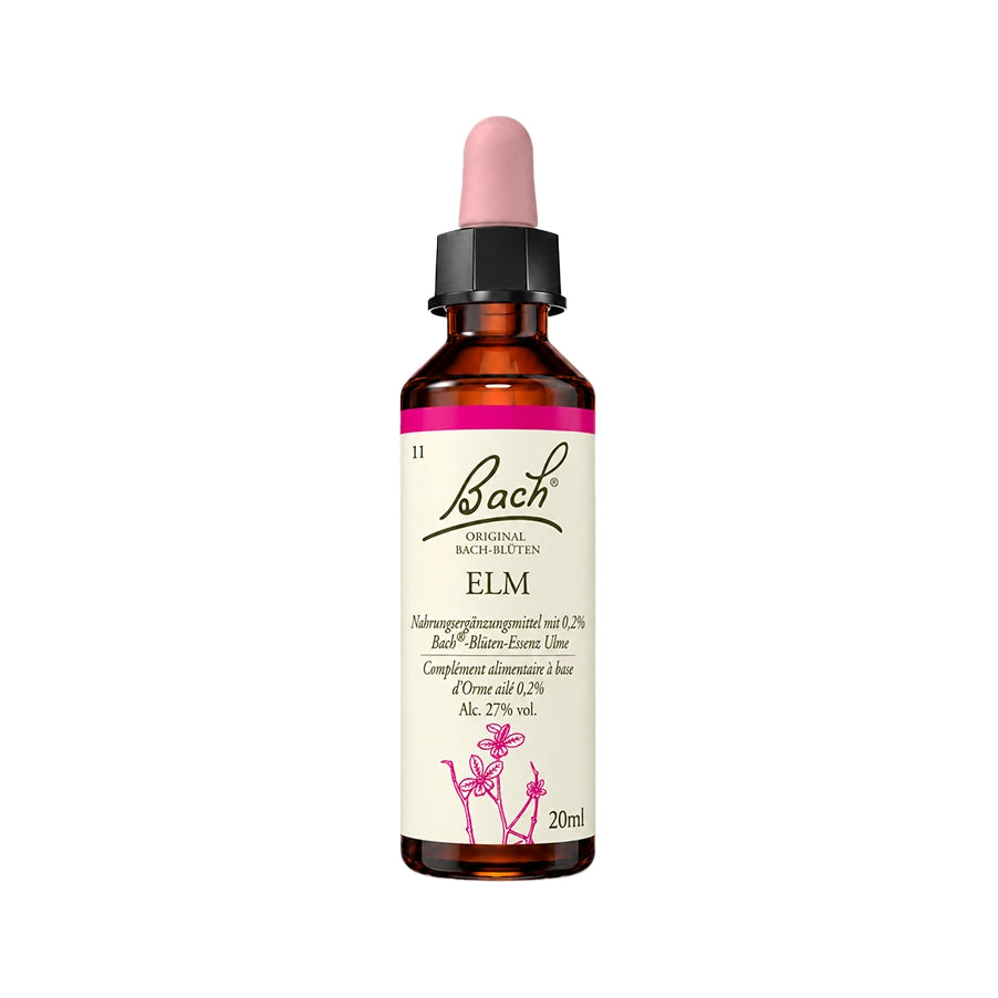 Elm 20ml Floral de Bach, essência floral de Ulmus procera em frasco conta-gotas.