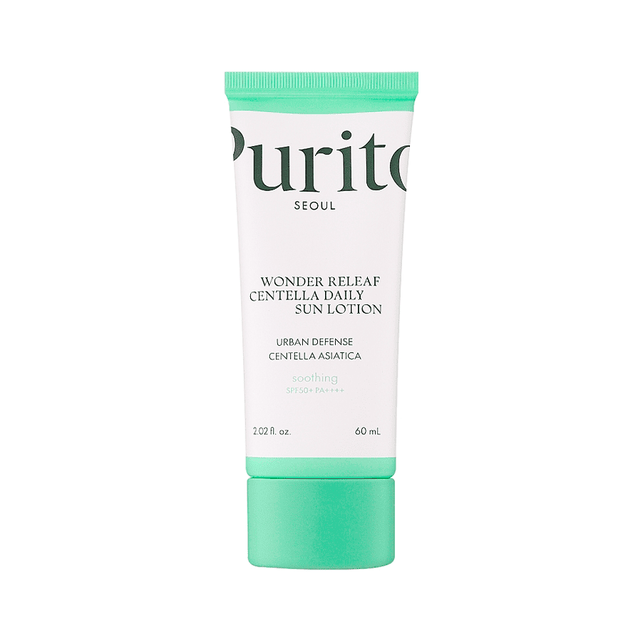 Loção Solar Diária Wonder Releaf Centella SPF50+ PA++++ 60ml da Purito Seoul para proteção solar facial.
