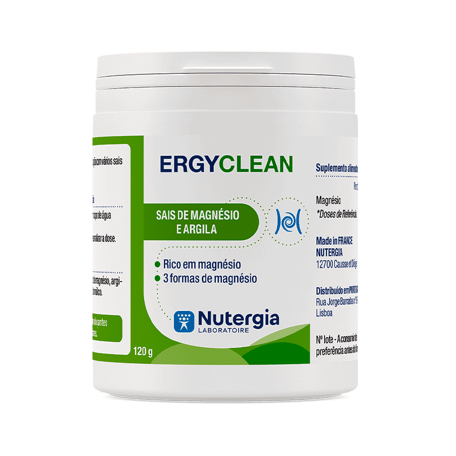 A ERGYCLEAN da Nutergia é um suplemento alimentar composto por sais de magnésio nas suas diferentes formas (carbonatos, citratos e sulfatos) juntamente com argila.