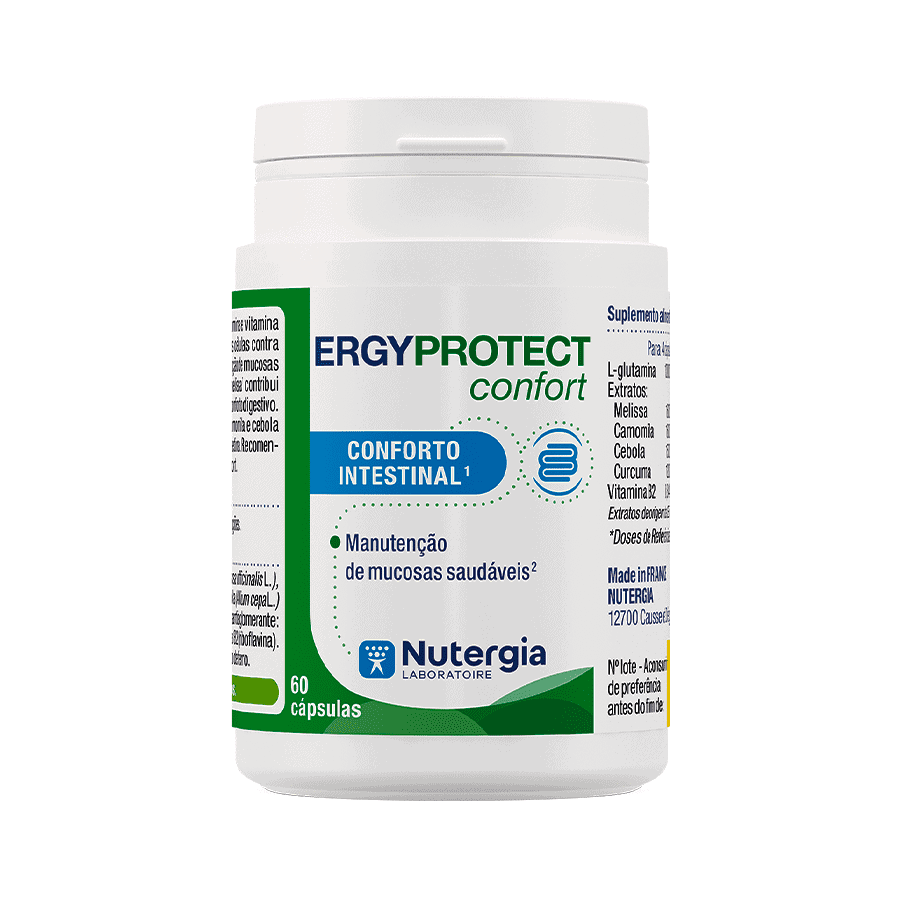 ERGYPROTECT Confort é aconselhado para o conforto digestivo, nomeadamente em caso de stress, e para manter mucosas normais (incluindo intestino), em particular em caso de intolerâncias alimentares.