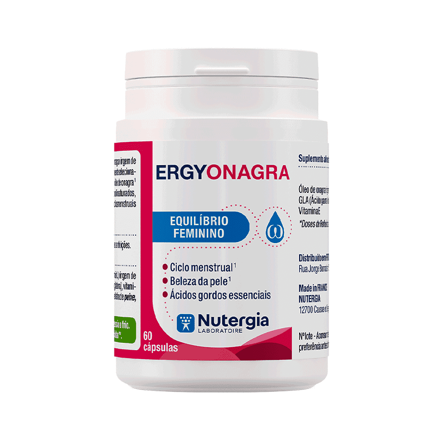 ERGYONAGRA  é composta de um óleo de onagra virgem, aconselhada para o equilíbrio feminino, para a melhor gestão dos desconfortos femininos nos ciclos menstruais e na manutenção de uma pele luminosa e saudável.