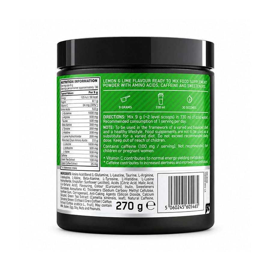 Essential Amino Energy Optimum Nutrition, suplemento em pó com sabor a limão e lima, em embalagem de 270 g.