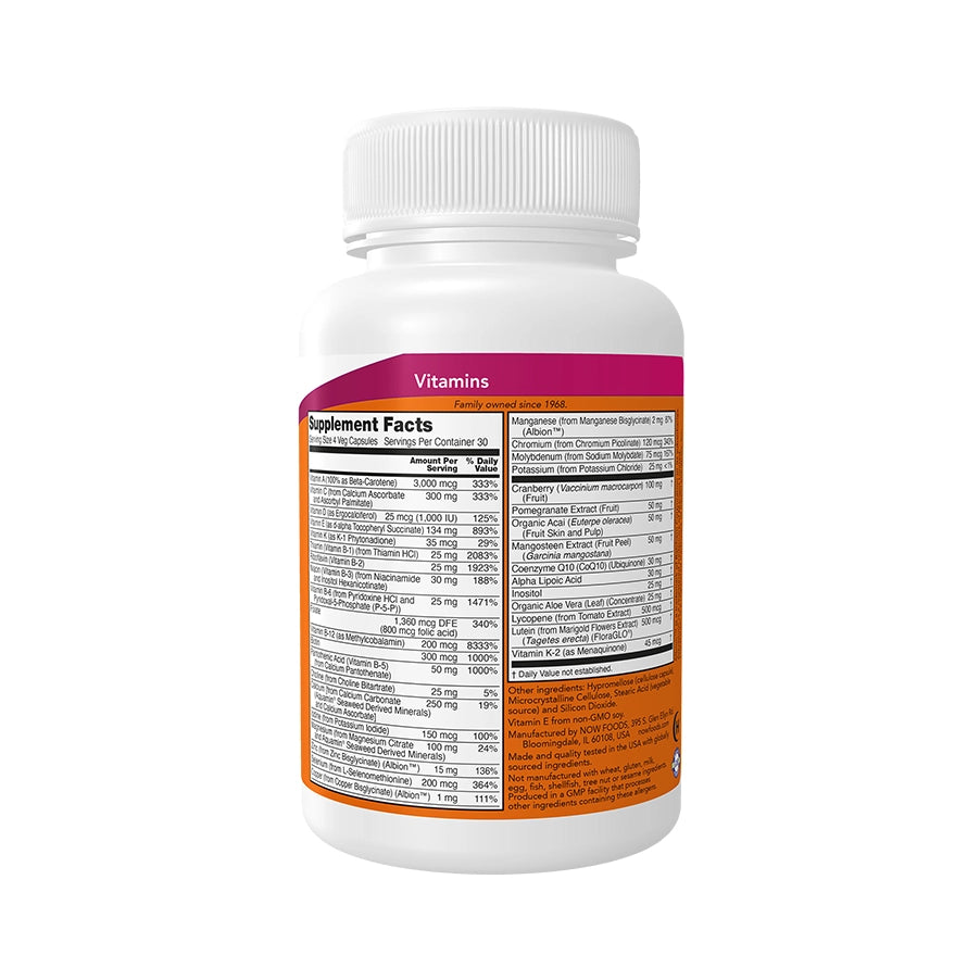 EVE da Now Foods é um suplemento alimentar multivitamínico em cápsulas vegetais, desenvolvido para mulheres adultas. 
