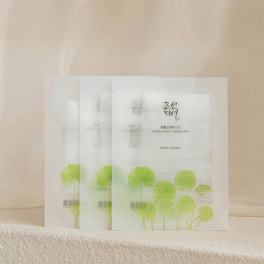 Máscara Calmante Centella Asiatica Beauty of Joseon com centella asiática e ácido hialurónico para hidratar e suavizar a pele.
