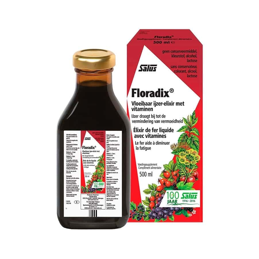 Complexo vitamínico Floradix 500ml que ajuda a fortalecer o corpo com a sua ingestão de vitaminas pré-selecionadas derivadas de plantas medicinais.