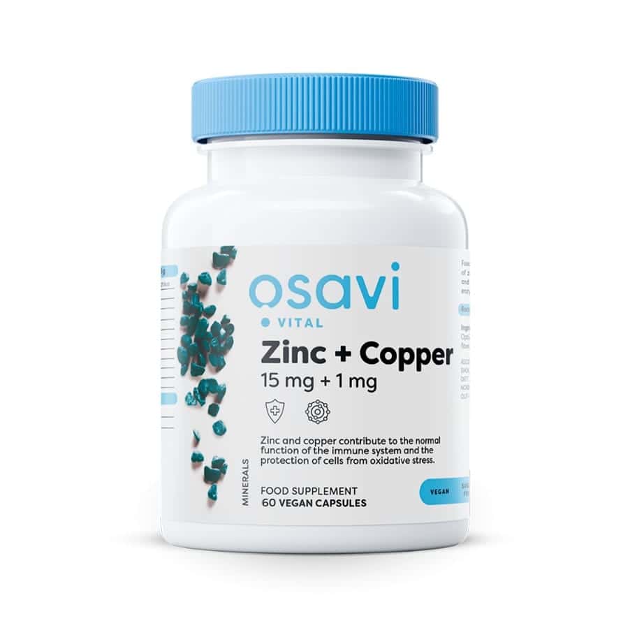 O suplemento Zinco 15 mg + Cobre 1 mg da Osavi combina dois minerais essenciais, zinco e cobre, para apoiar diversas funções vitais no organismo.