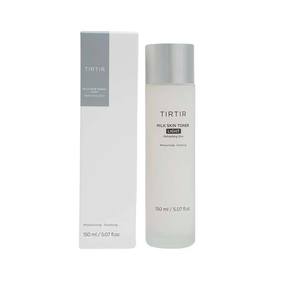 Milk Skin Toner Light 150ml TirTir, tónico facial coreano vegan com 4% niacinamida, pantenol, alantoína e extrato de farelo de arroz.