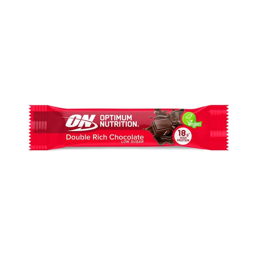 A Barra de Proteína Vegan Duplo Chocolate Optimum Nutrition é um snack proteico de origem vegetal, com sabor intenso a chocolate e textura em camadas.