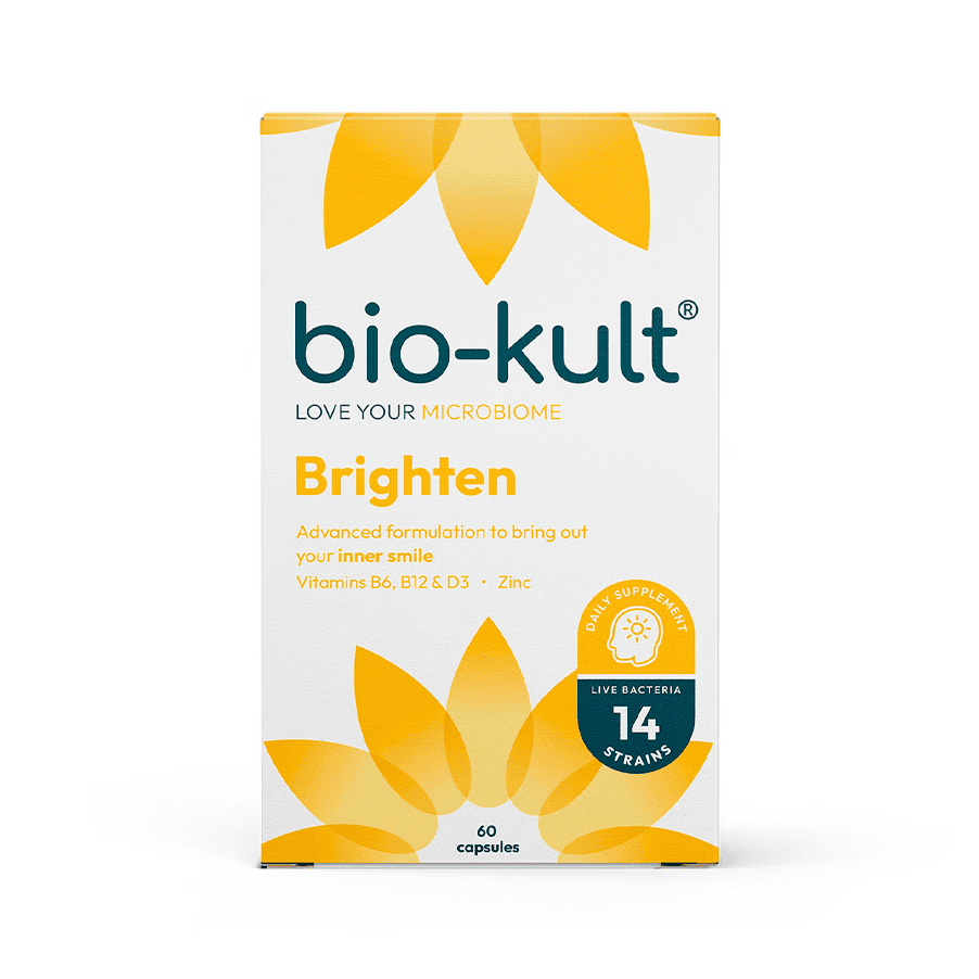 Bio-Kult Brighten um suplemento alimentar inovador que alia saúde intestinal e equilíbrio emocional.
