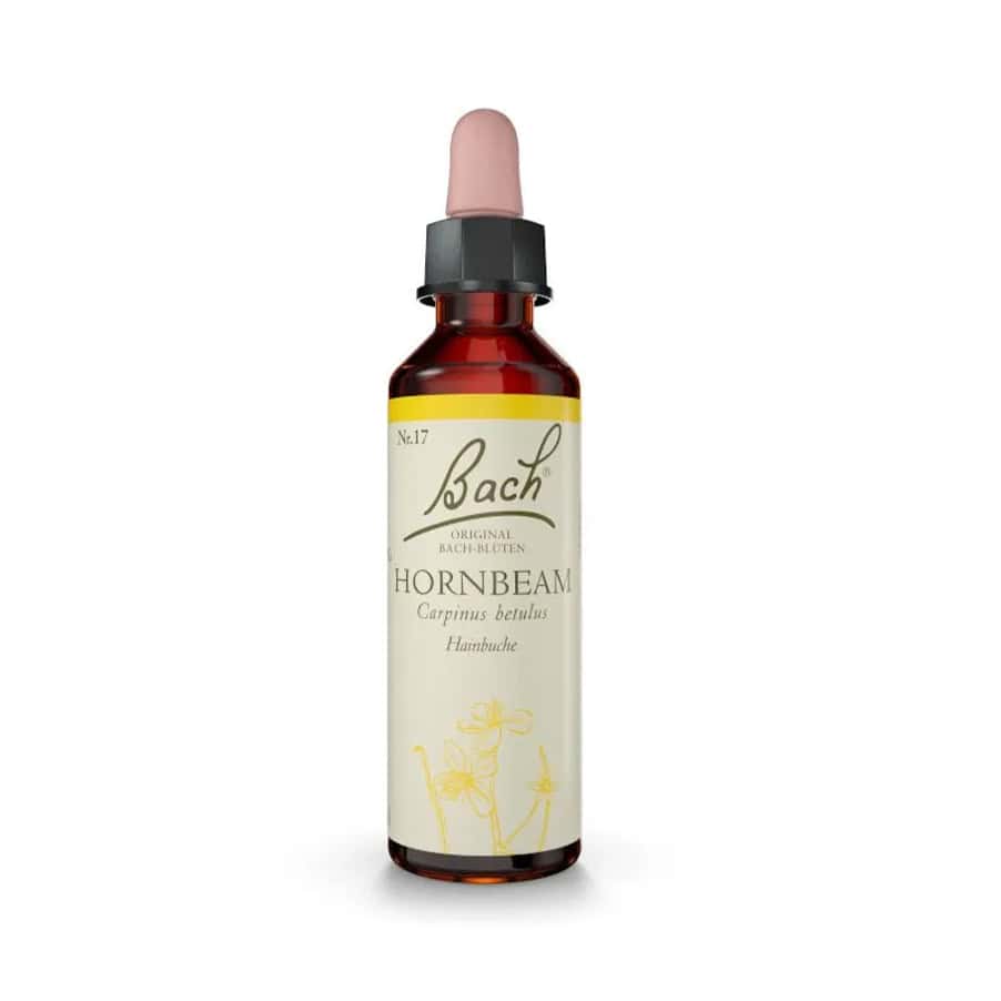 Hornbeam Floral de Bach em frasco de 20 ml, essência floral associada à motivação e determinação.
