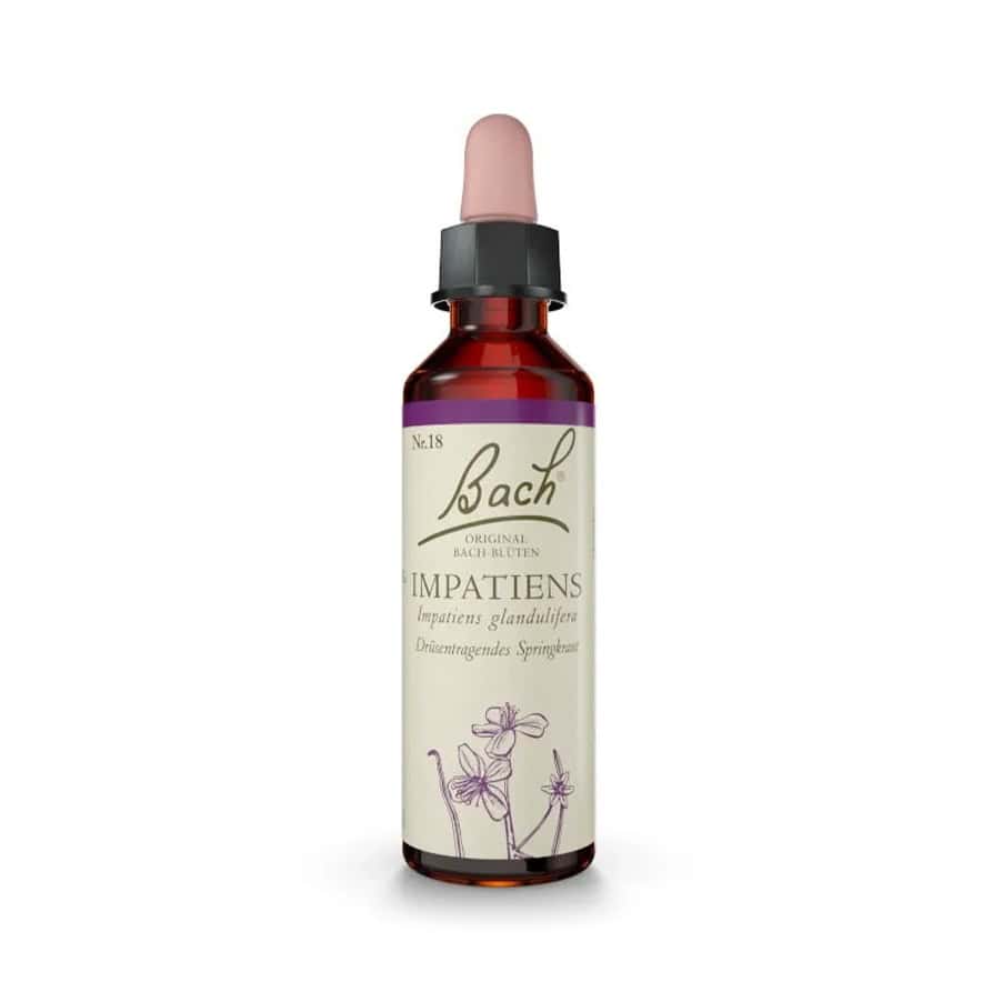 Impatiens Floral de Bach 20 ml em frasco conta-gotas para promover a calma e a paciência.