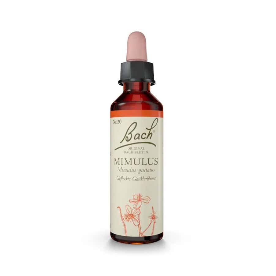 Mimulus Floral de Bach em frasco conta-gotas de 20 ml, essência floral original Bach.