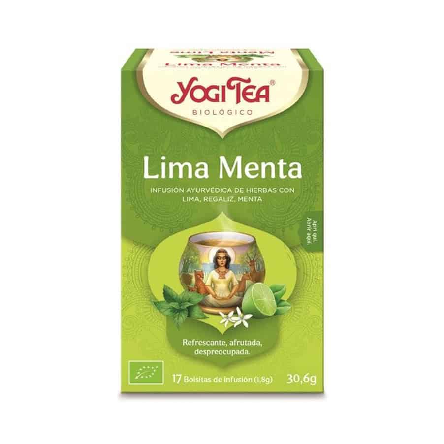 Infusão biológica Yogi Tea Lima Menta em embalagem com 17 saquetas, combinação refrescante de lima, menta e alcaçuz para uma sensação leve e revigorante.