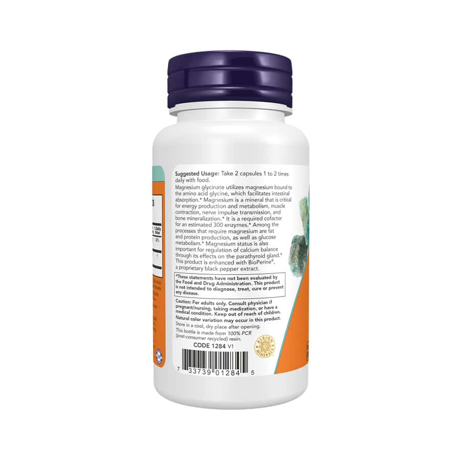 O Magnesium Glycinate With BioPerine Now Foods combina bisglicinato de magnésio com BioPerine®, contribuindo para o normal funcionamento do sistema nervoso.