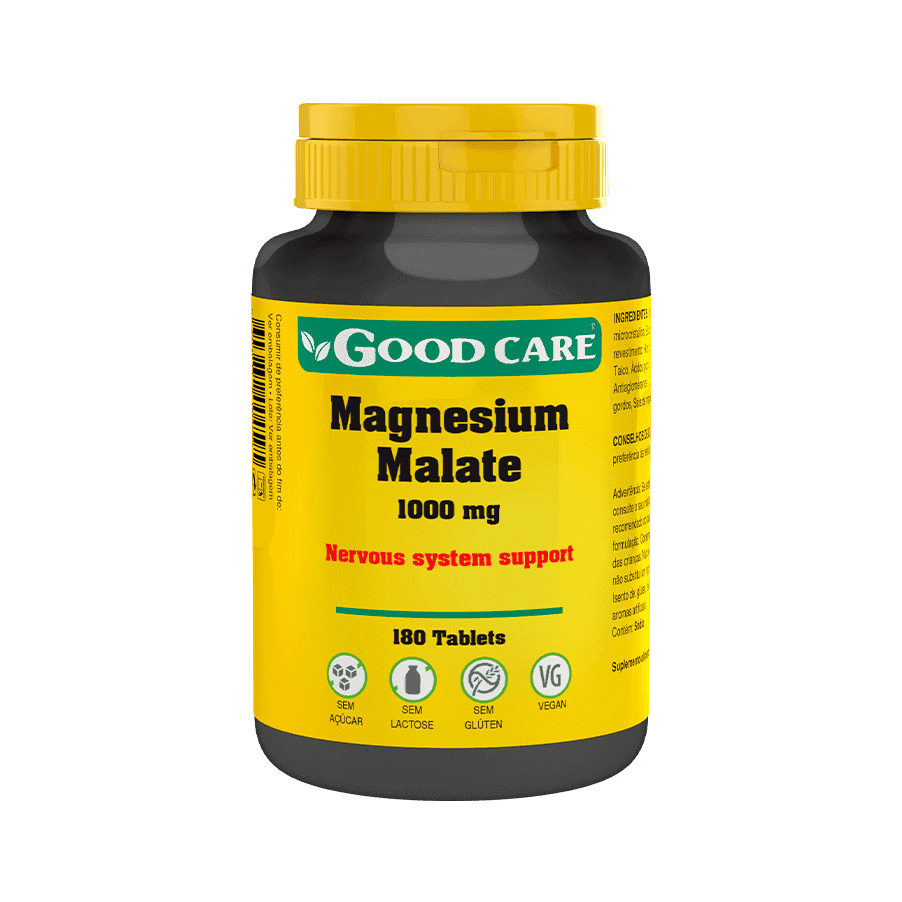 Magnésio Malato 1000 mg Good Care em embalagem de 180 comprimidos.