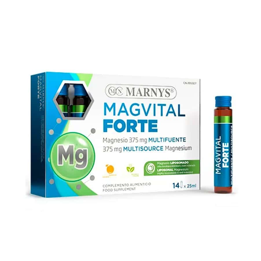MagVital Forte Magnésio 375mg 14 Ampolas Marnys, suplemento alimentar líquido com magnésio para a tua rotina diária.
