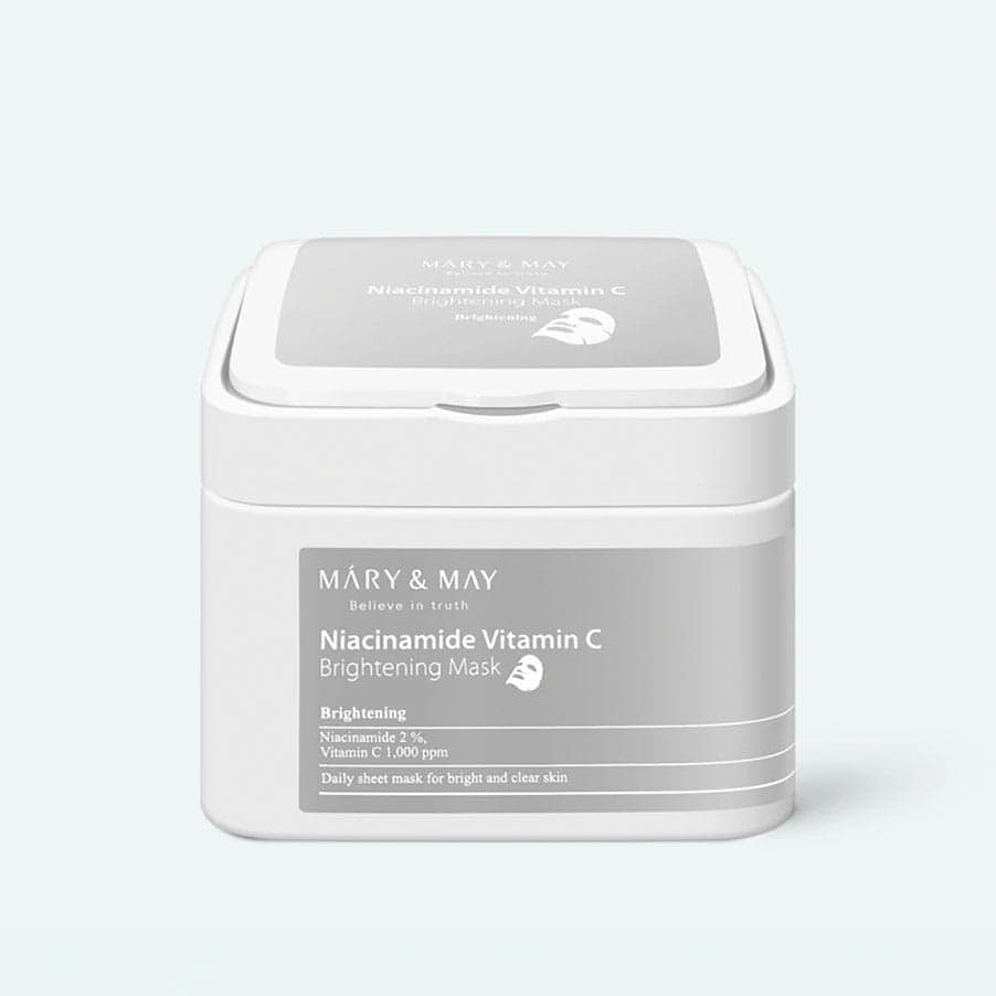 O conjunto de máscaras iluminadoras intensivas MARY & MAY Niacinamida e Vitamina C ilumina a pele cansada, limpa-a e dá-lhe a nutrição e hidratação