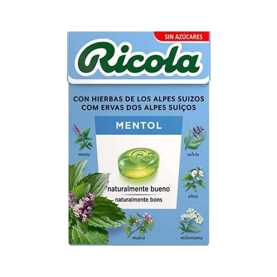 Os Ricola rebuçados Mentol Sem Açúcar da marca Ricola combinam o frescor intenso do mentol com a tradicional mistura de 13 ervas suíças.