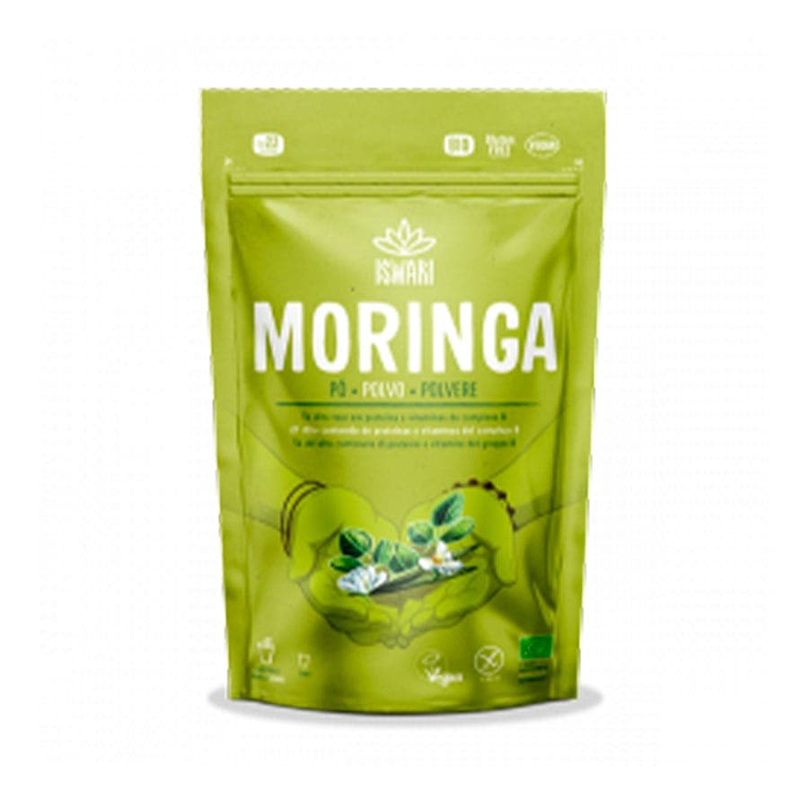 Moringa em Pó 125g Iswari, folha de moringa em pó para batidos, sumos e receitas.
